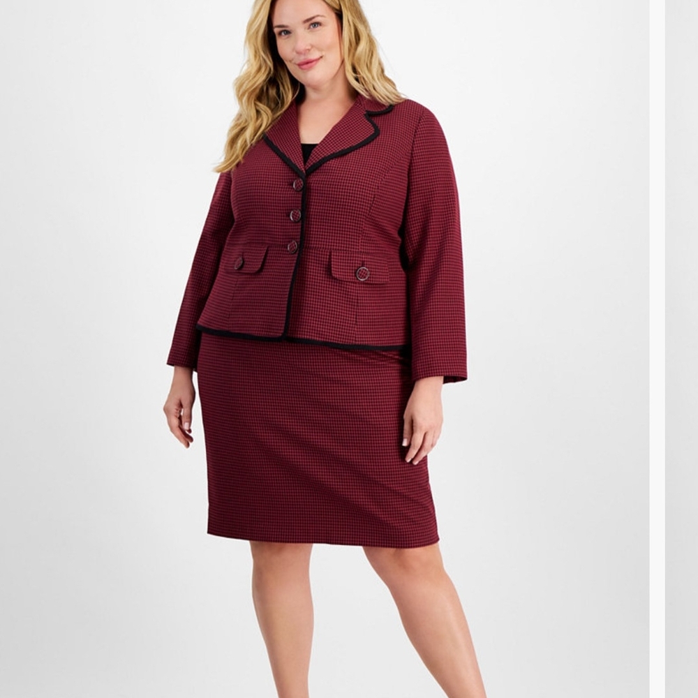 Le Suit Women's Red Pencil Skirt Suit